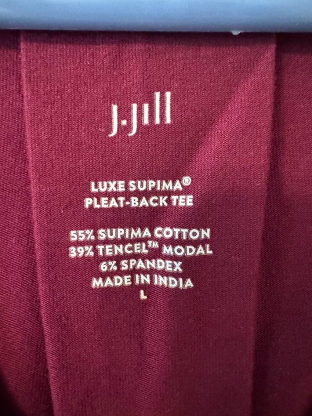J.Jill Luxe Supima Pleat Back Tee Large Burgundy V Neck Short Sleeve Top - Picture 3 of 5